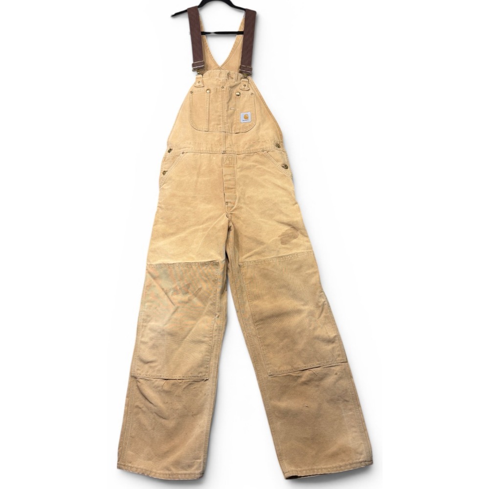 Carhartt Dungarees Adult 36x30 Tan Overalls Quilted Duck Bib Double Knee Mens